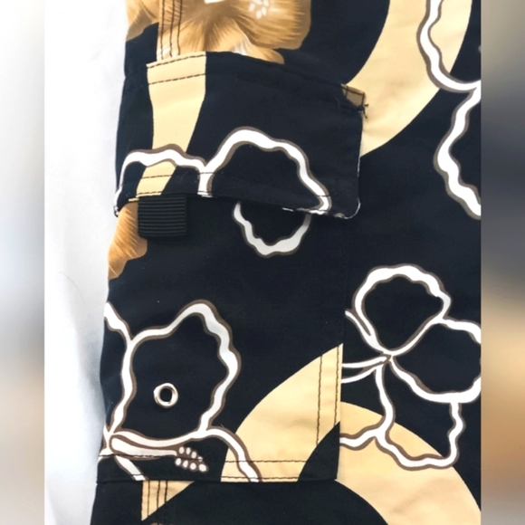 Hawaiian Board Shorts 40 Pocket Surf Trunks Beach Black Gold White - Picture 5 of 13
